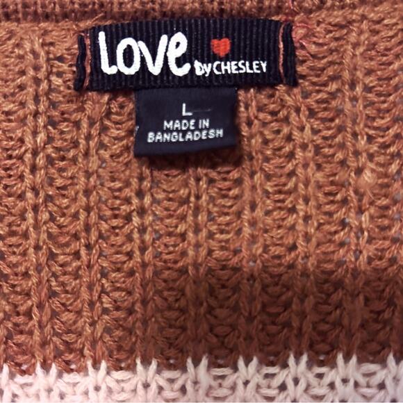 Love by Chelsy Striped Long Open Front Knit Cardigan Side Slits Size Large - Picture 4 of 6